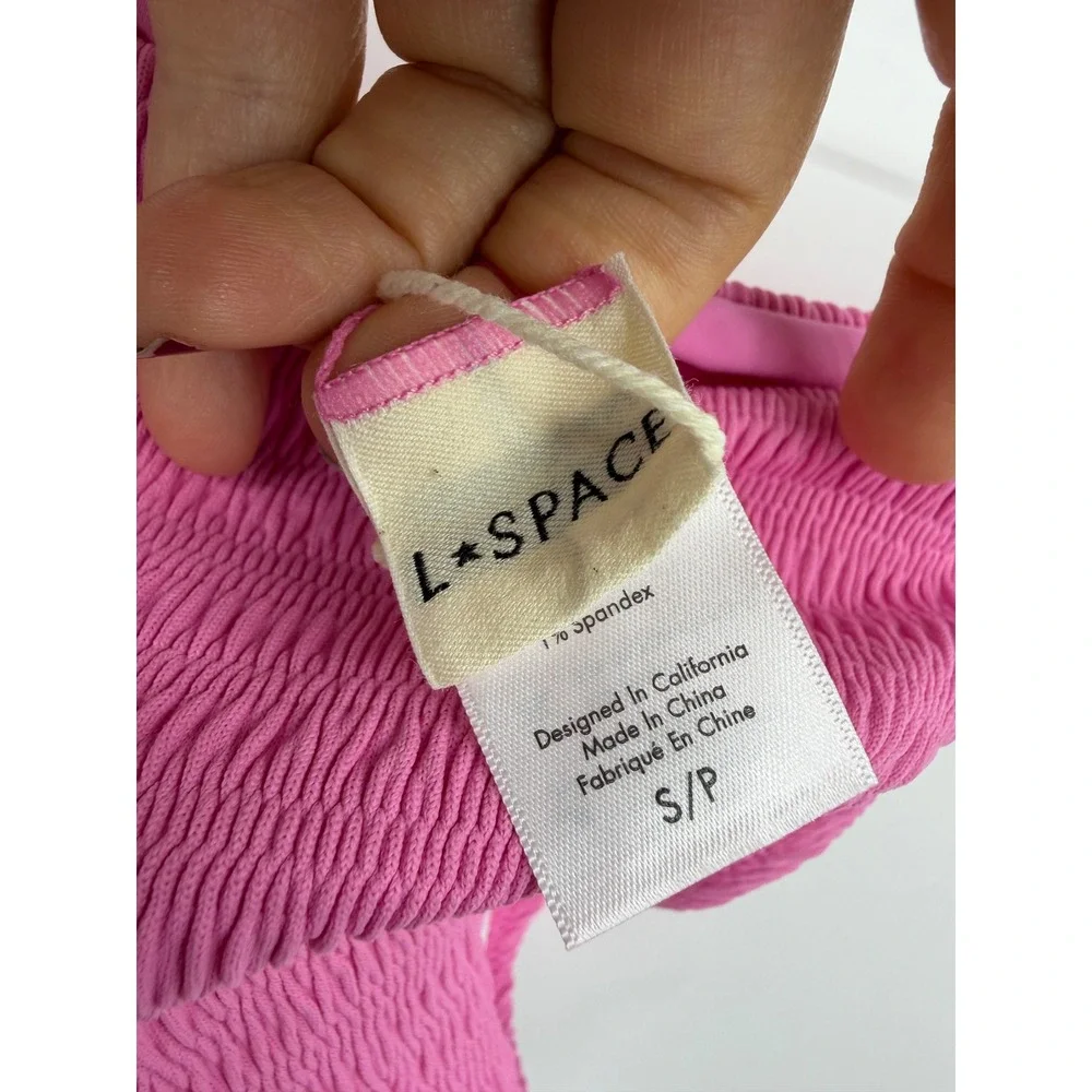 L*Space Rocky Bottom Classic Bikini Bottom Womens Small Pink Smocked PURCC25‎